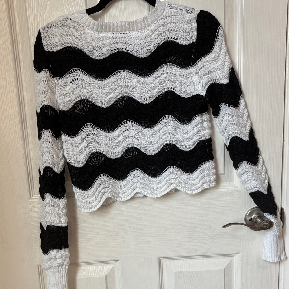 Vigoss Black & White Wavy Stripe Knit Sweater - Picture 2 of 8